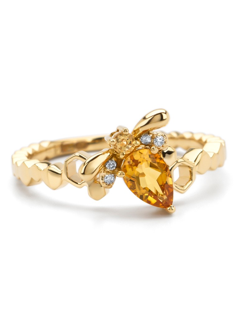Inel cu vârf de diamant din aur galben, citrină 0.44ct, Regina Albină