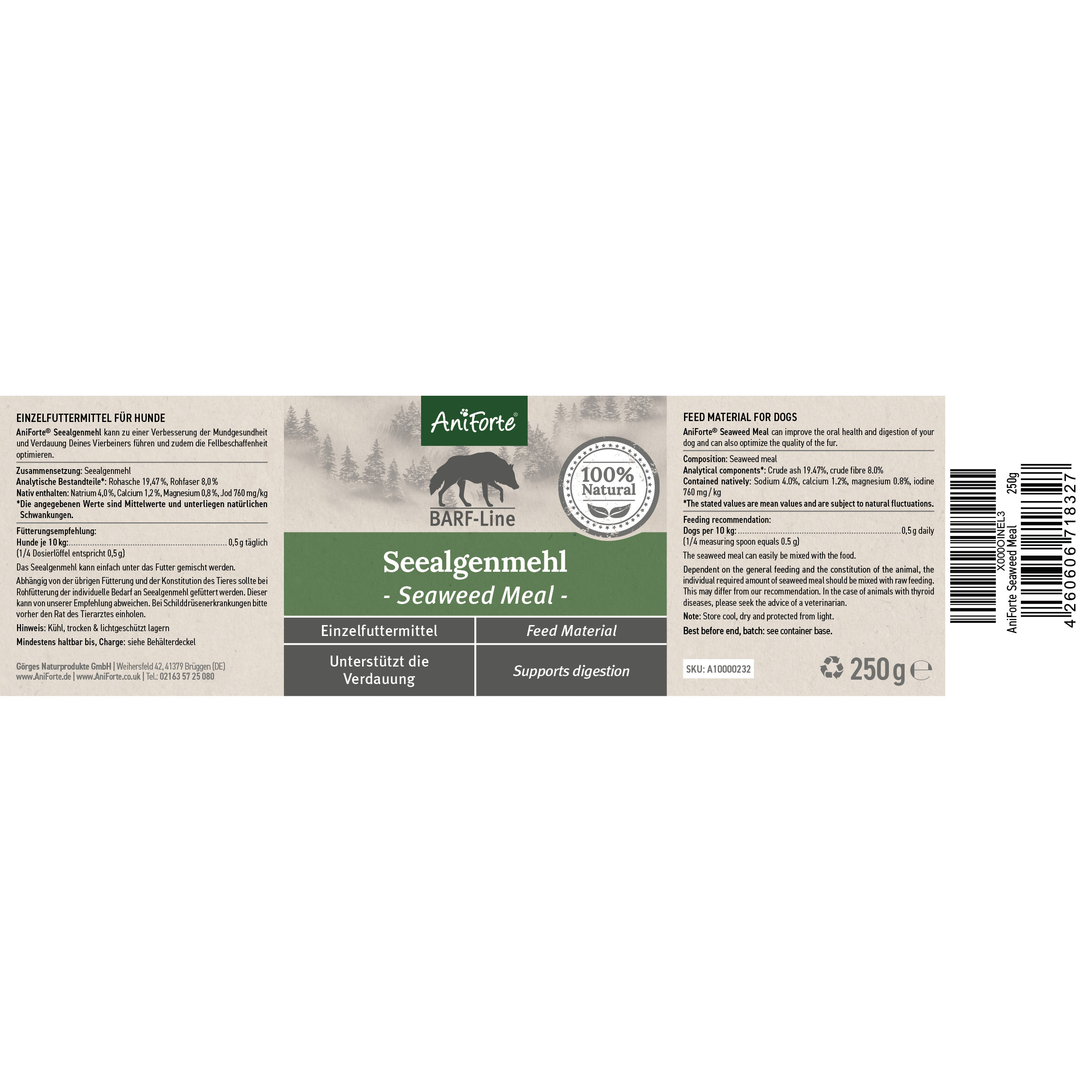 Aniforte Ergänzungsfutter & Aufzucht Aniforte BARF-Line Seealgenmehl 250g