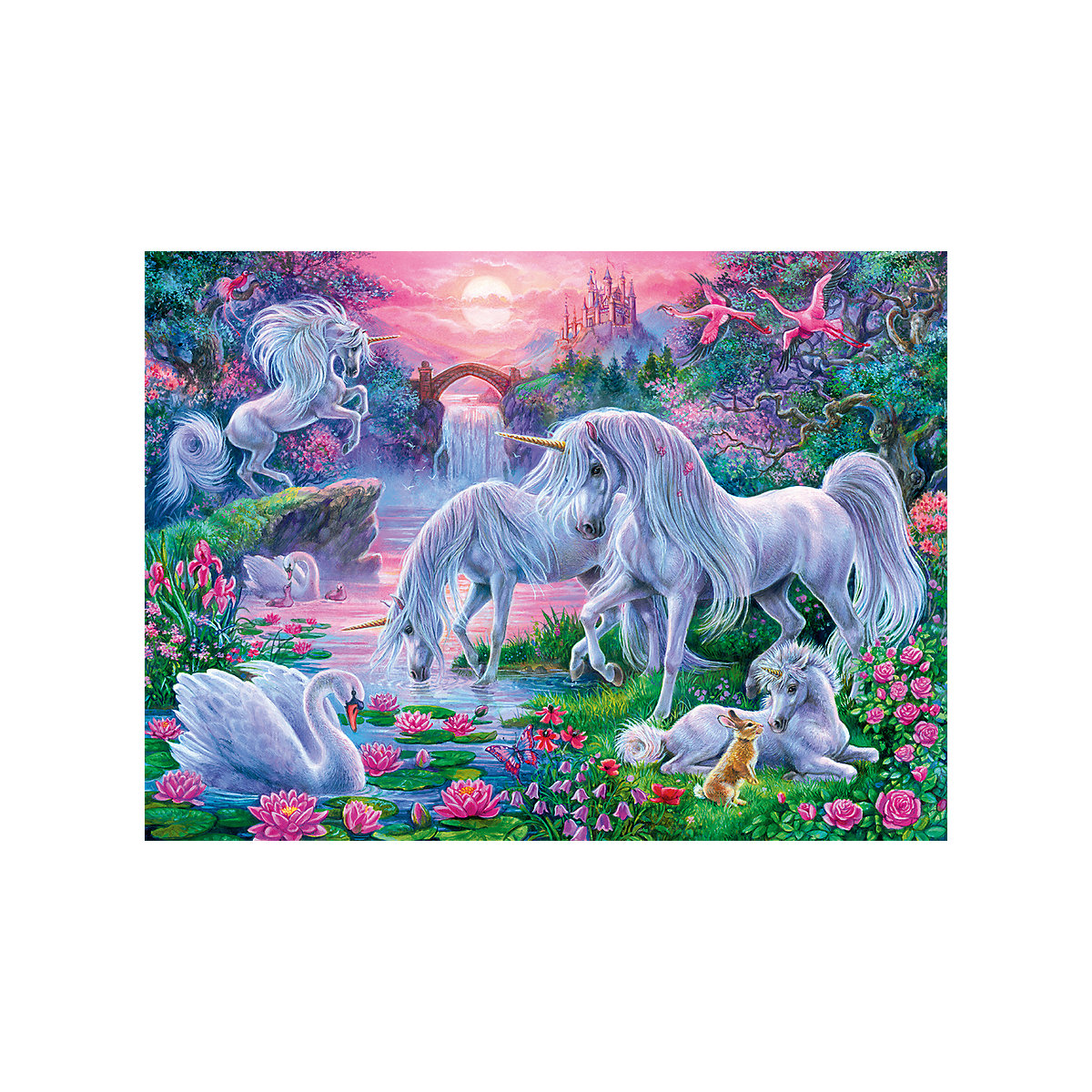 Puzzle, 150 Teile XXL, 49x36 cm, Einhörner im Abendrot