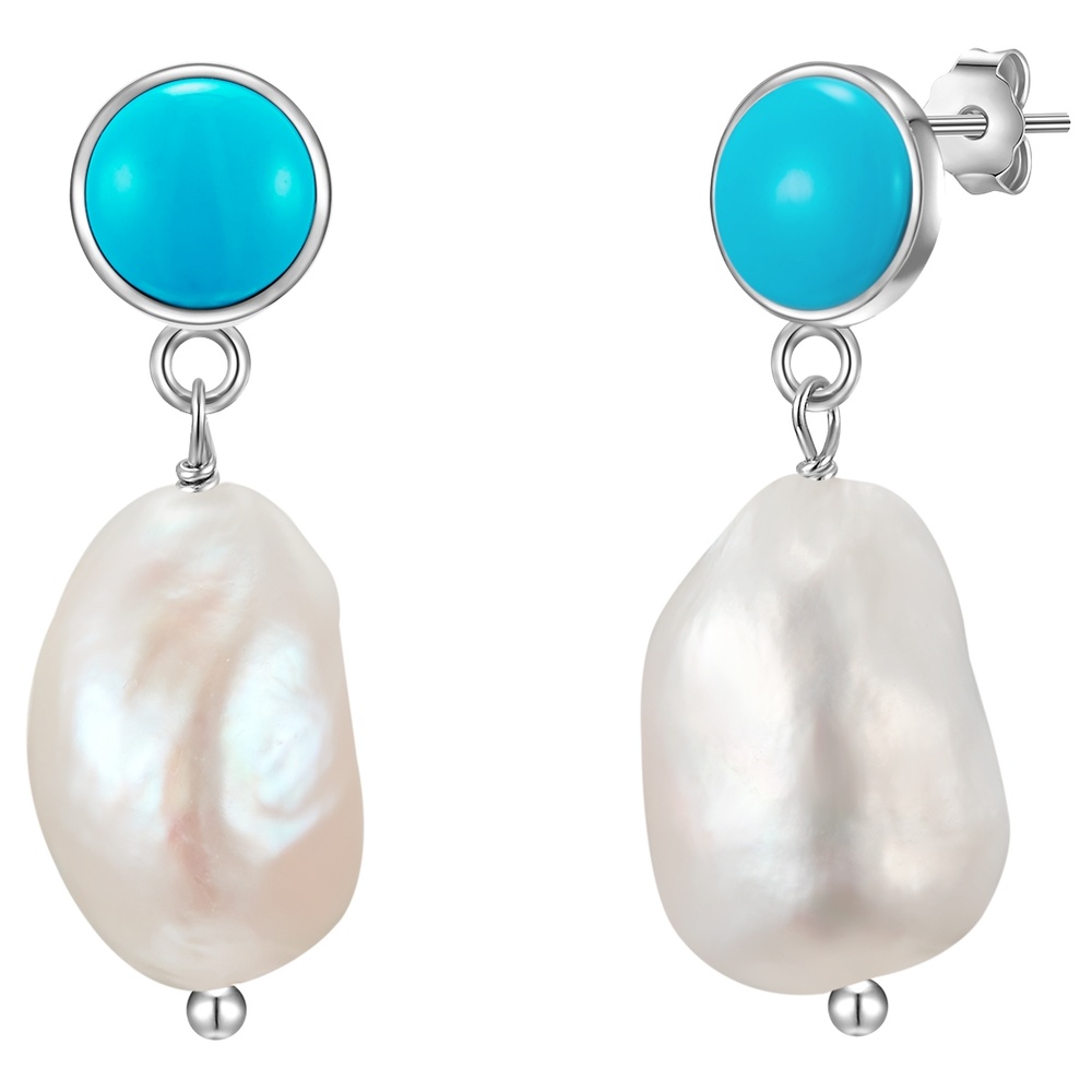 Glanzstücke München Boucles d'oreille en argent Perle de culture d'eau douce Turquoise reconstituée P Boucles d'oreilles