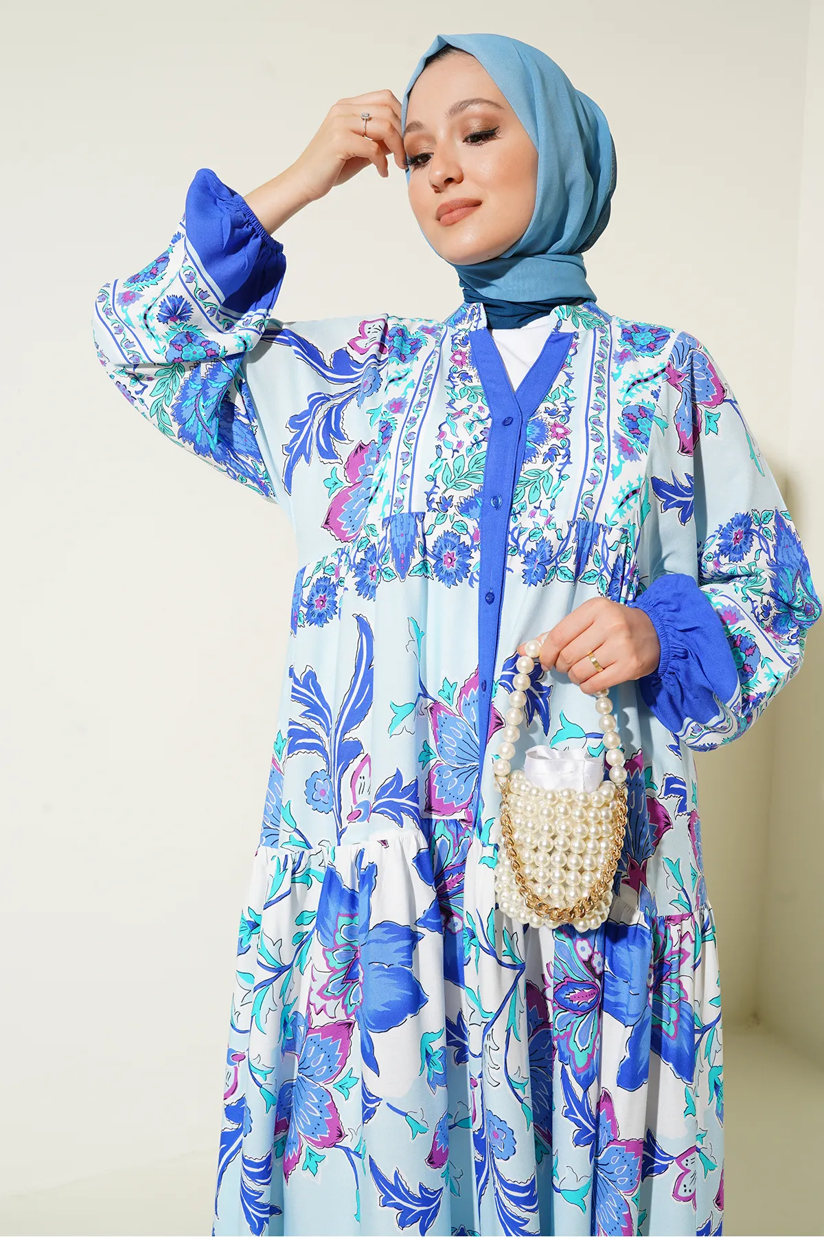 Bigdart  2423 Authentisches gemustertes Hijab-Kleid – D. Saks