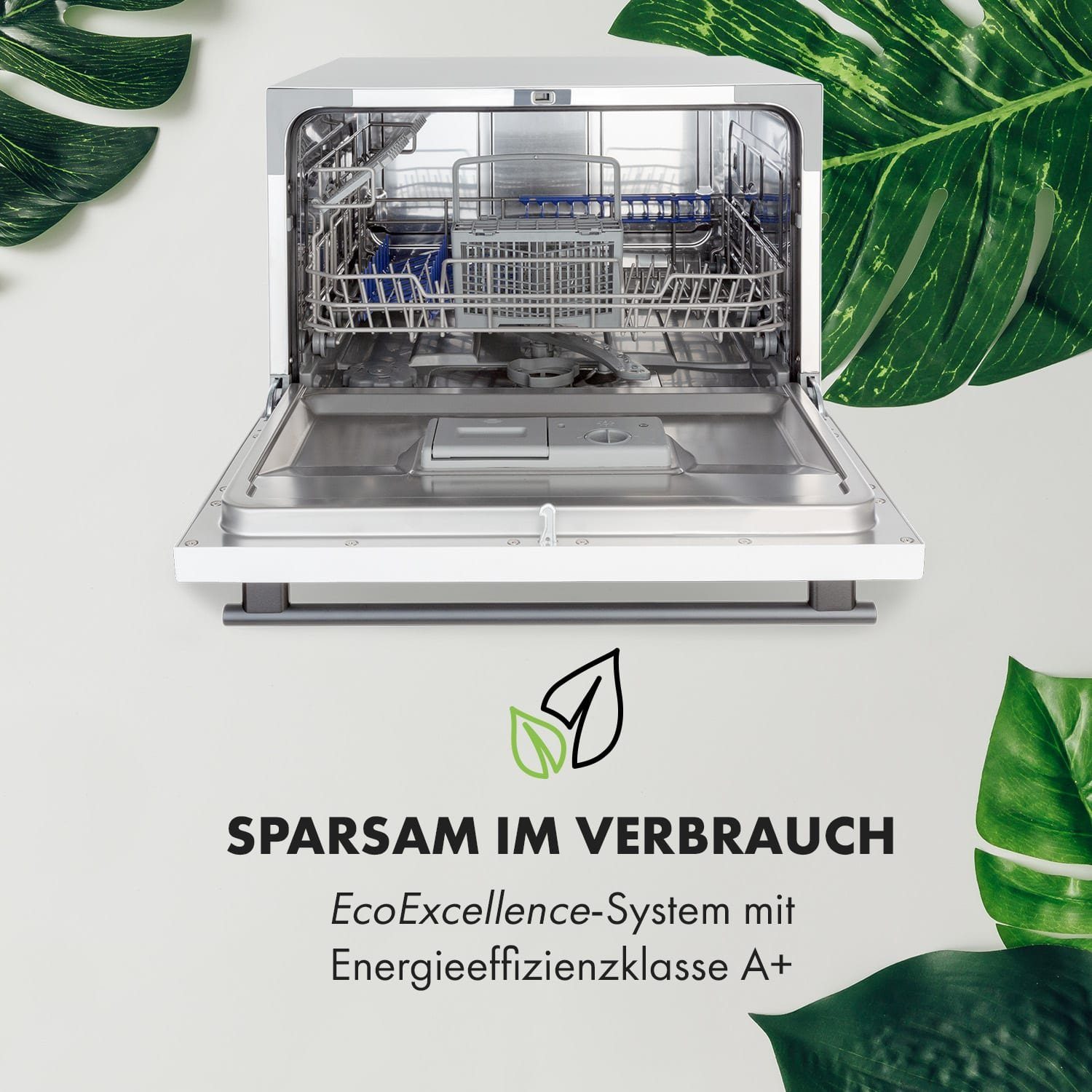 Klarstein Standgeschirrspüler Azuria Geschirrspülmaschine 1380W 6,5L 6 Gedecke schwarze Glasfront, 10034510