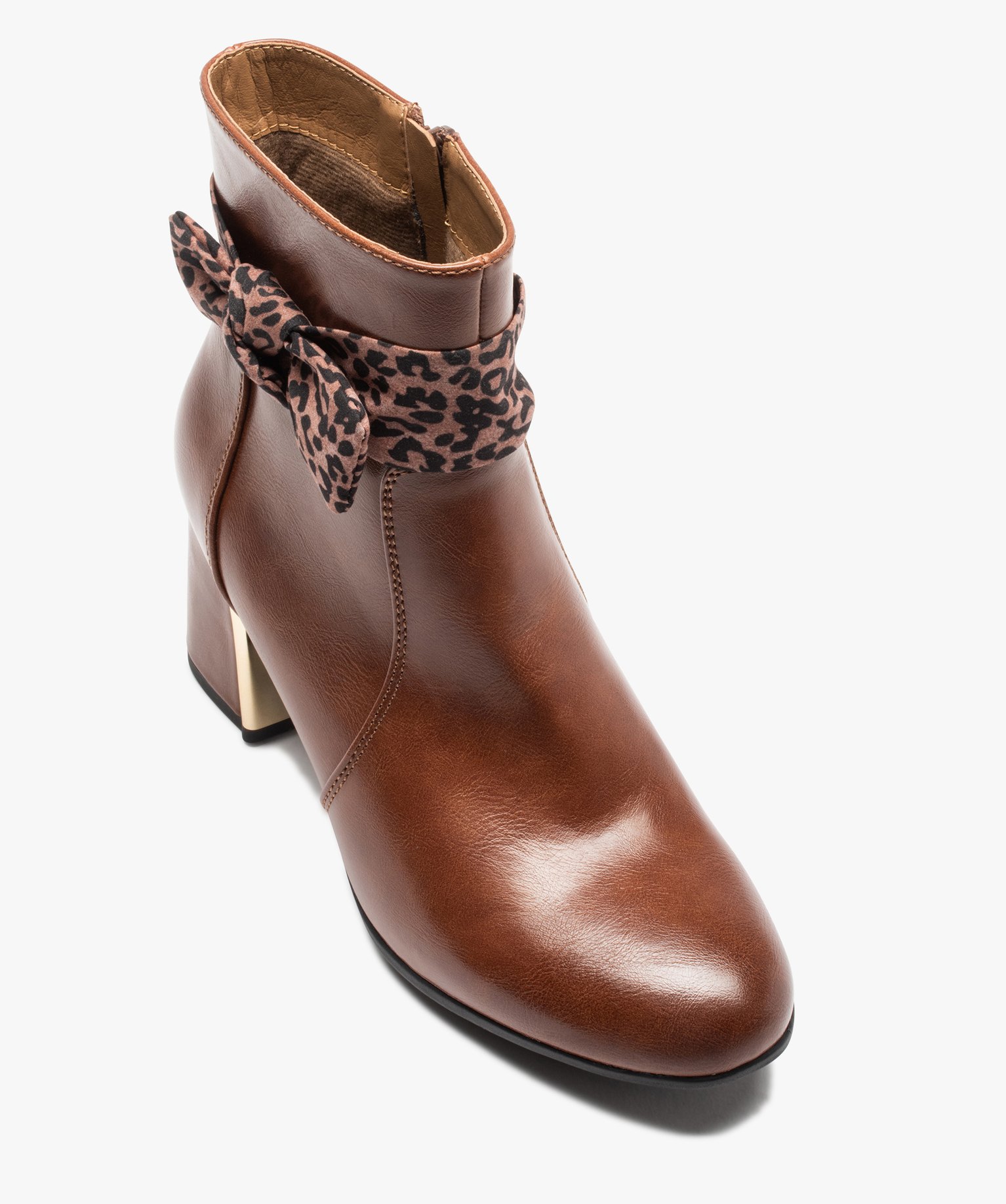 Boots femme unies à talon carré et bride foulard camel | GEMO