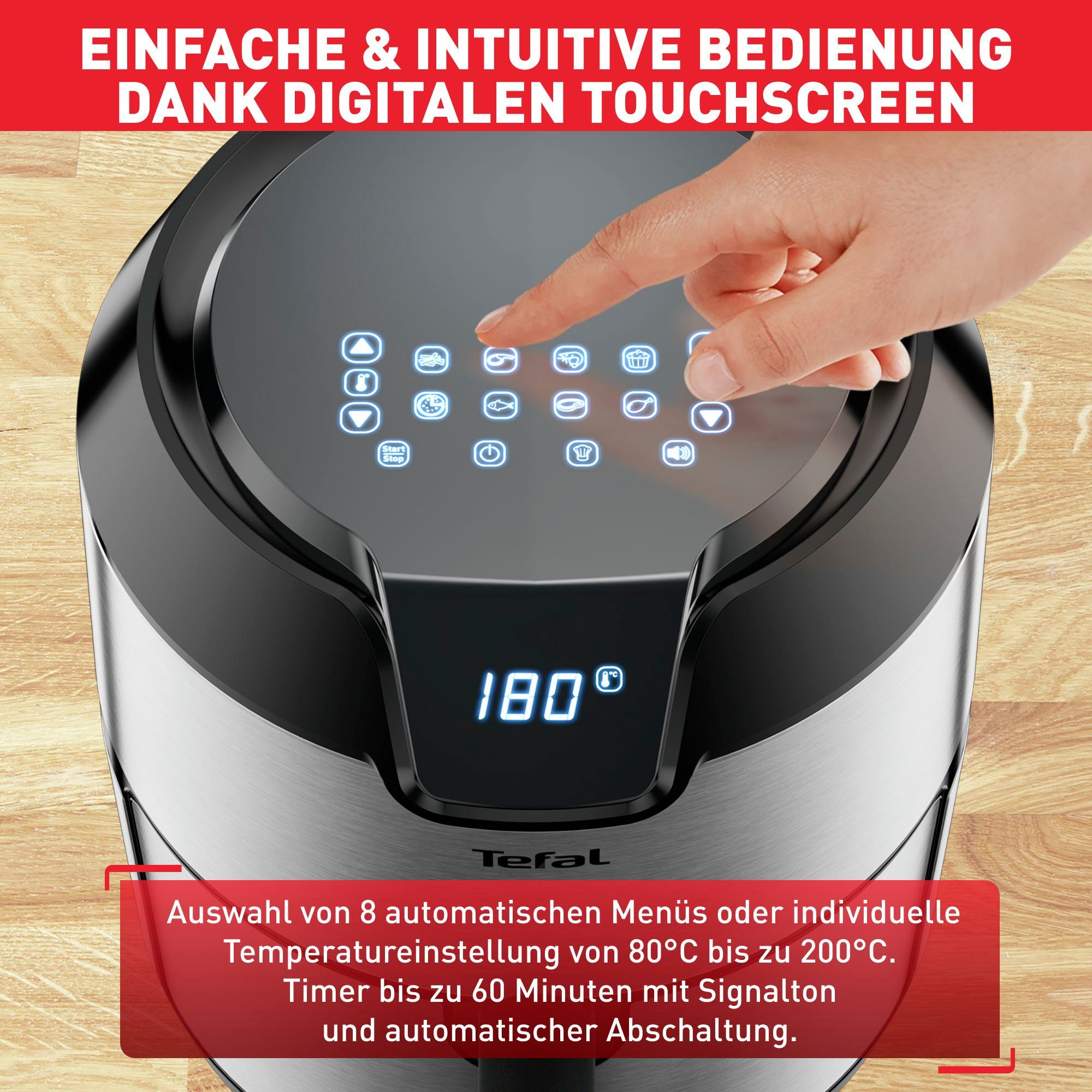 Tefal Heißluftfritteuse EY401D.HERO Easy Fry Deluxe, 1500 W, mit Zubehör, Fassungsvermögen 1,4 kg, 8 automatische Programme