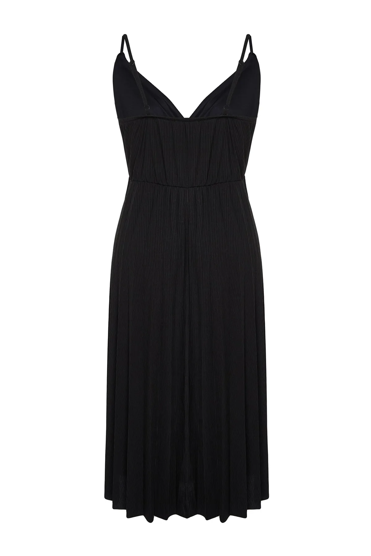 Trendyol Curve  Schwarzes zweireihiges Strickkleid mit Kragen und Trägern TBSSS22EL1565