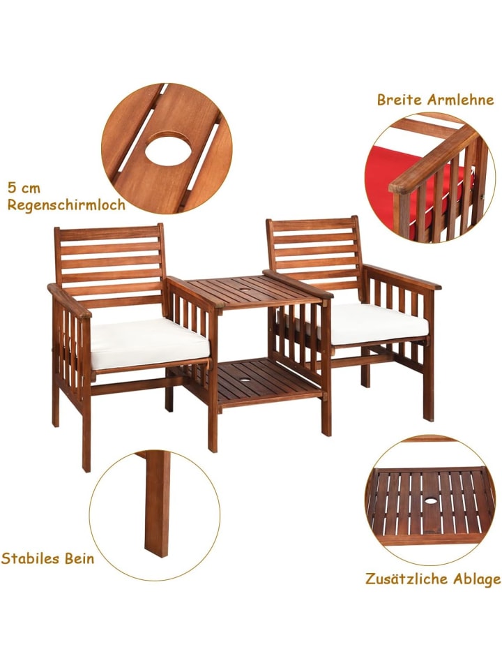 COSTWAY Gartenbank 2-Sitzer mit Beistelltisch in Braun günstig kaufen onesize