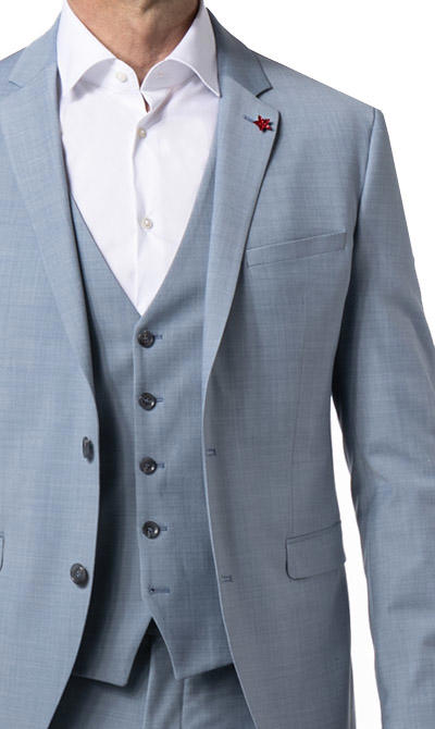 CINQUE, Anzug Cimonopoli mit Weste, Super Slim Fit, Schurwoll-Stretch, hellblau meliert