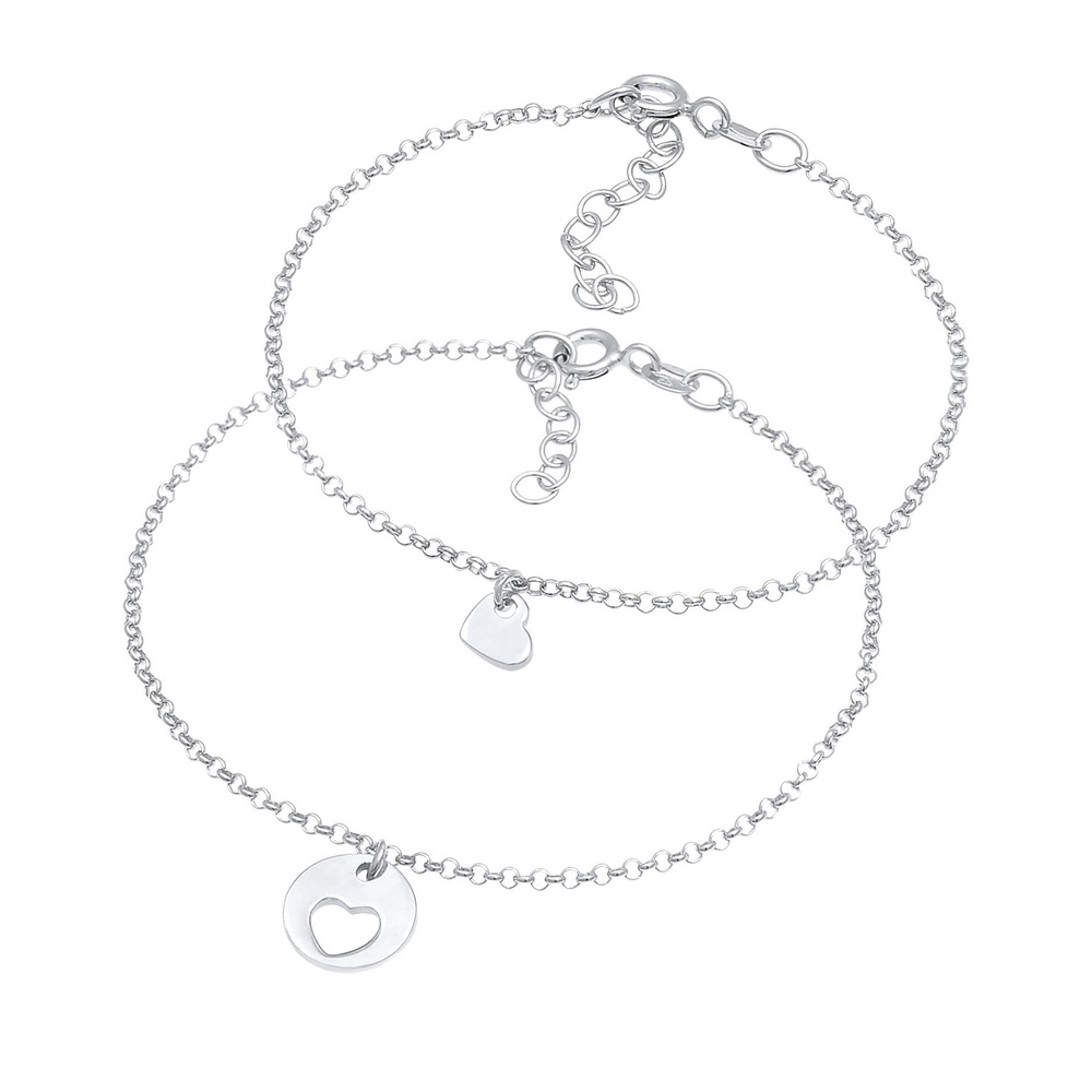 Elli Elli Bracelet Femmes Mère Fille Set Cœur Plaquette Cut Out en Argent Sterling 925 Bracelet