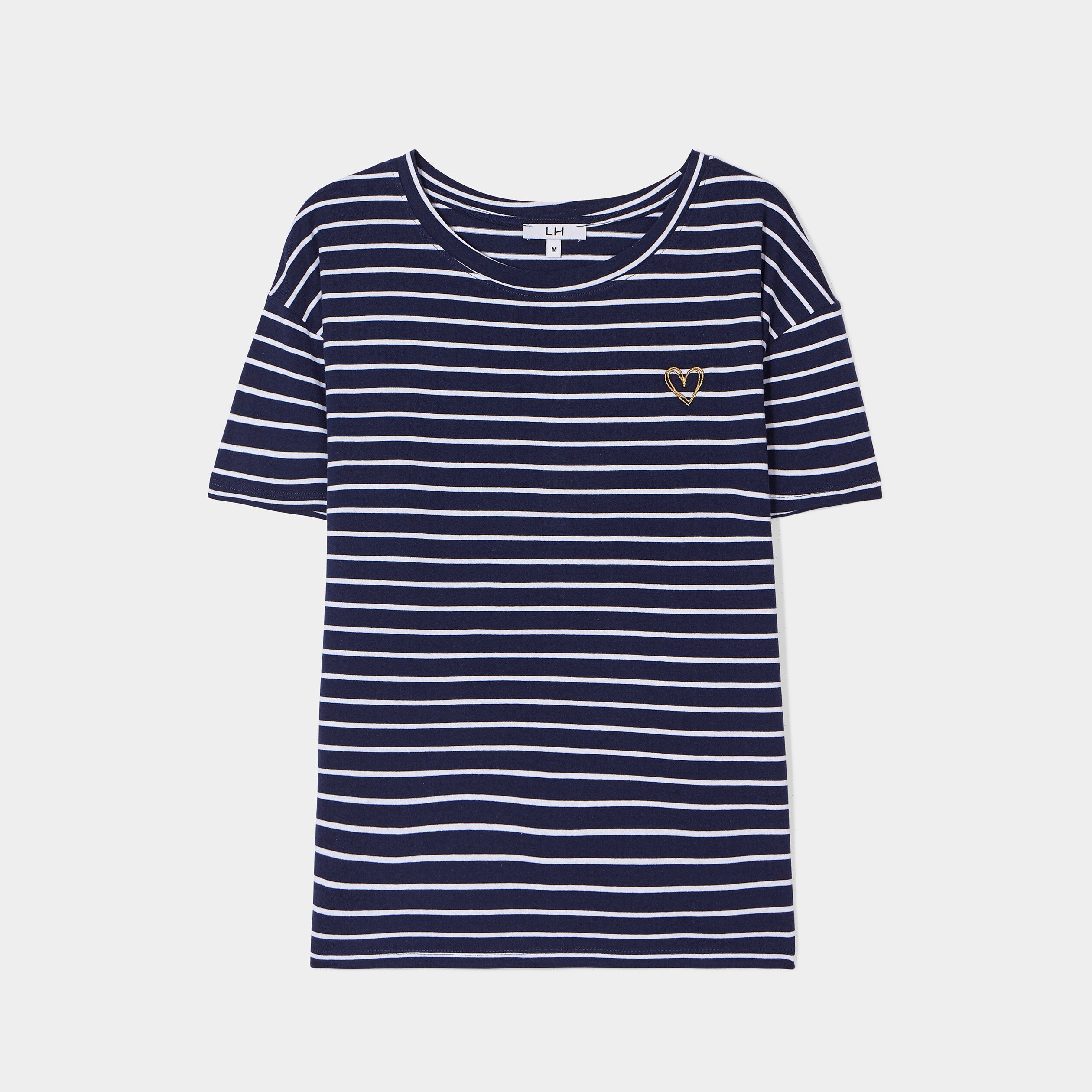 T-shirt oversize broderie devant coton bleu marine femme | La Halle