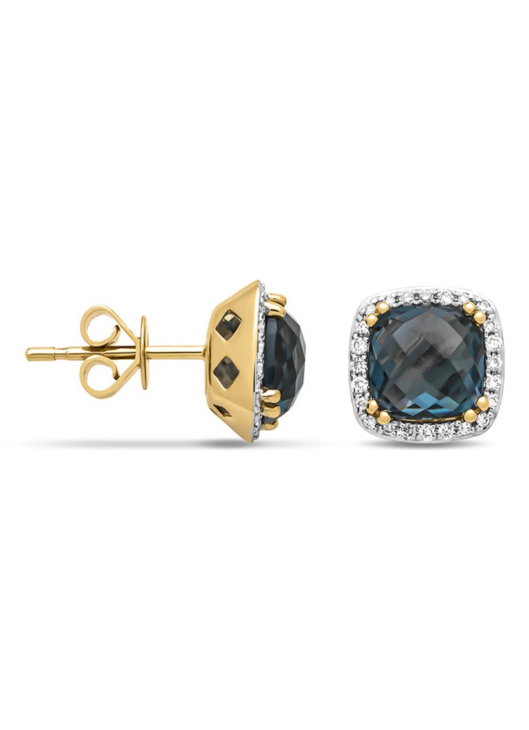 Diamond Point Yellow gold earrings, 4.50 ct London topaz, Fiesta