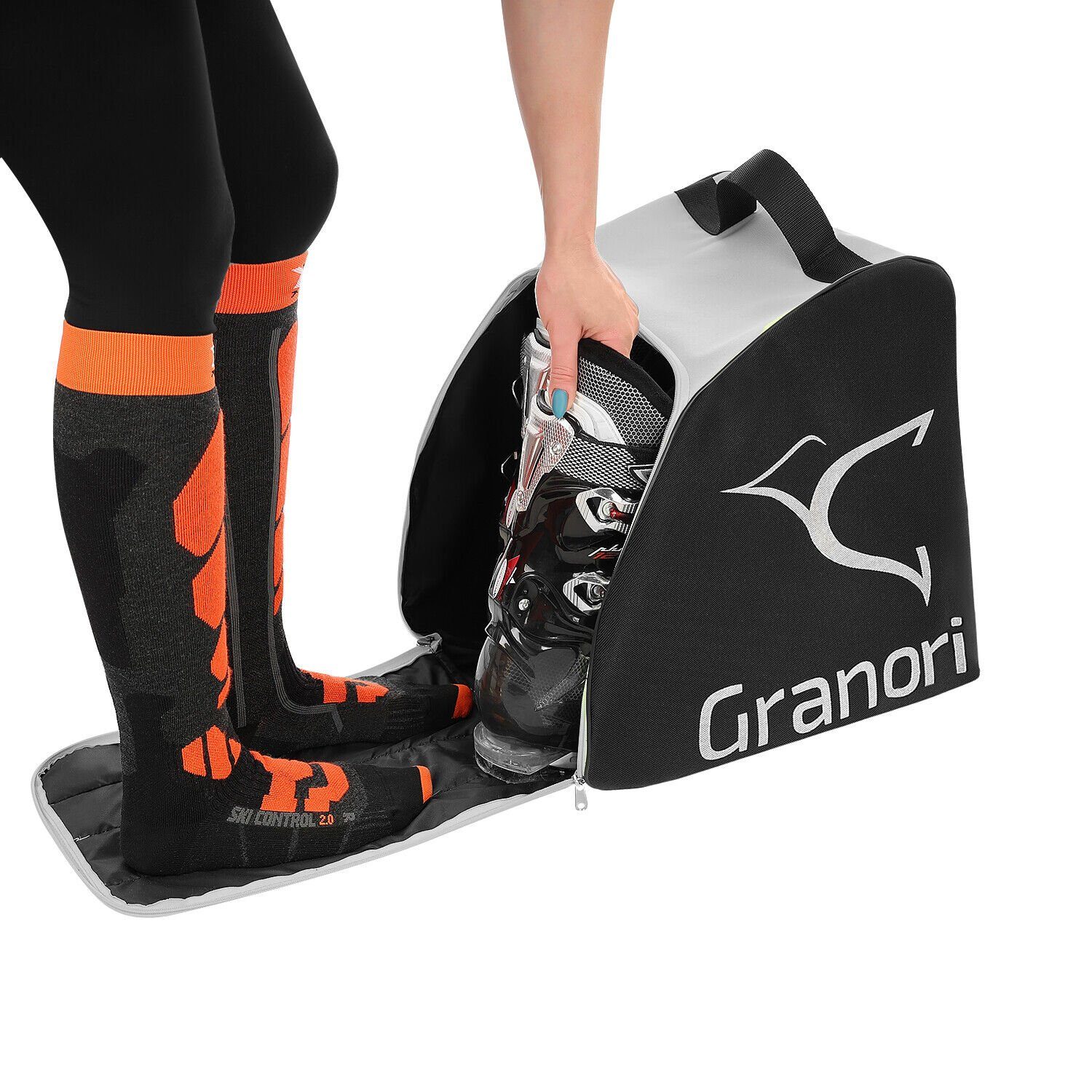 Granori Skitasche / Skisack + Skischuhtasche Kombi-Set für 1 Paar Skischuhe & Skier (Spar-Set), mit Entwässerungsöffnungen