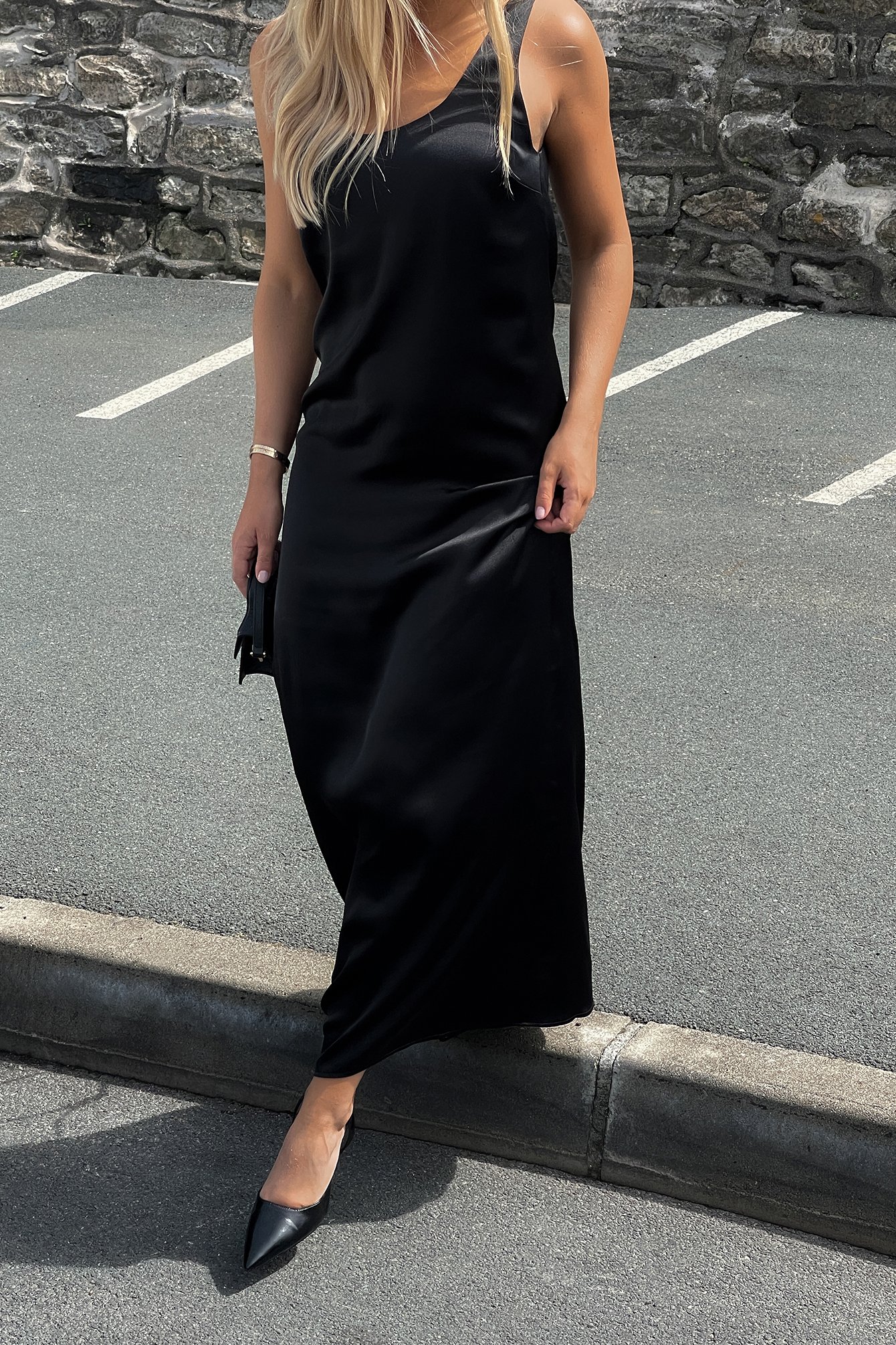 Gerades Satin Maxikleid