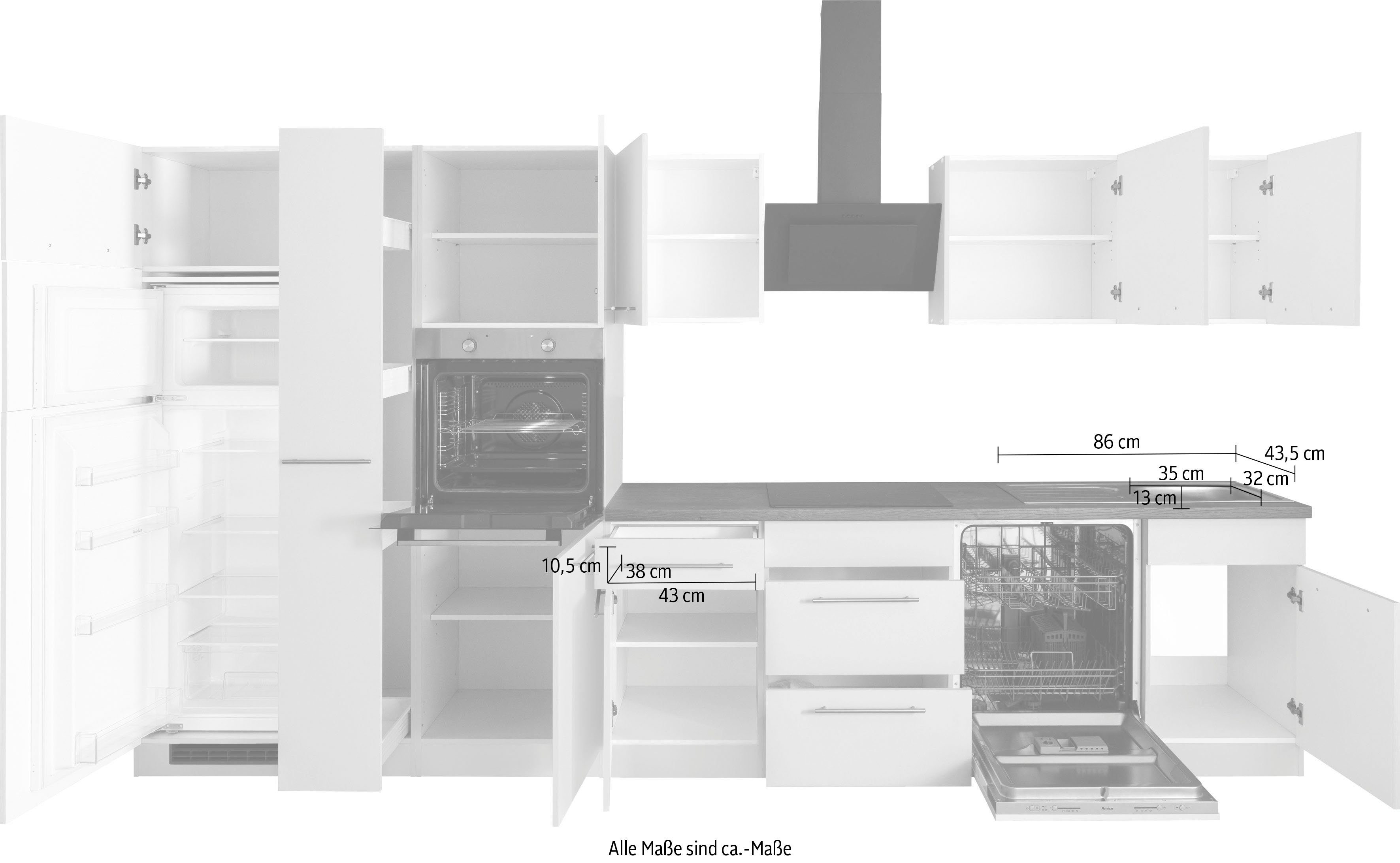 wiho Küchen Küchenzeile Unna, mit E-Geräten, Breite 370 cm