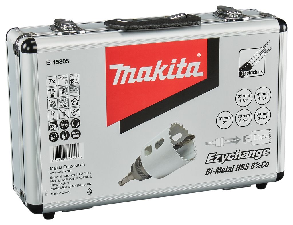 Makita Accessories E-15805 Hullsagsett 7 deler 35, 41, 51, 73, 83 mm tre/metall Ezychange i koffert