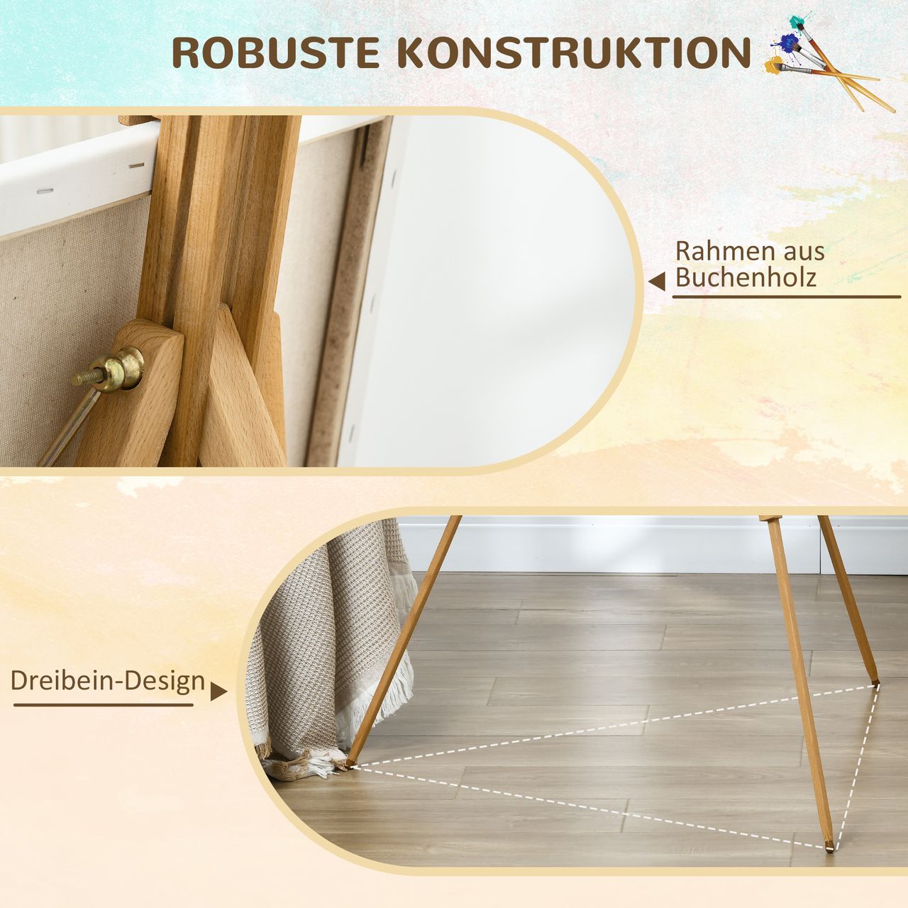 Vinsetto Holzstaffelei Kunststaffelei, Buchenholz, höhenverstellbar, klappbar