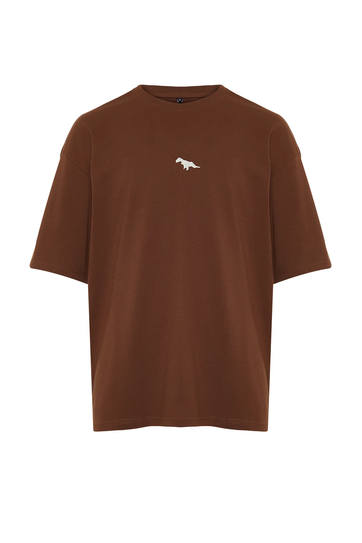 Trendyol Collection  Braunes, übergroßes/weit geschnittenes, mit Dinosauriern besticktes T-Shirt aus 100 % Baumwolle TMNSS23TS00243 TMNSS23TS00243