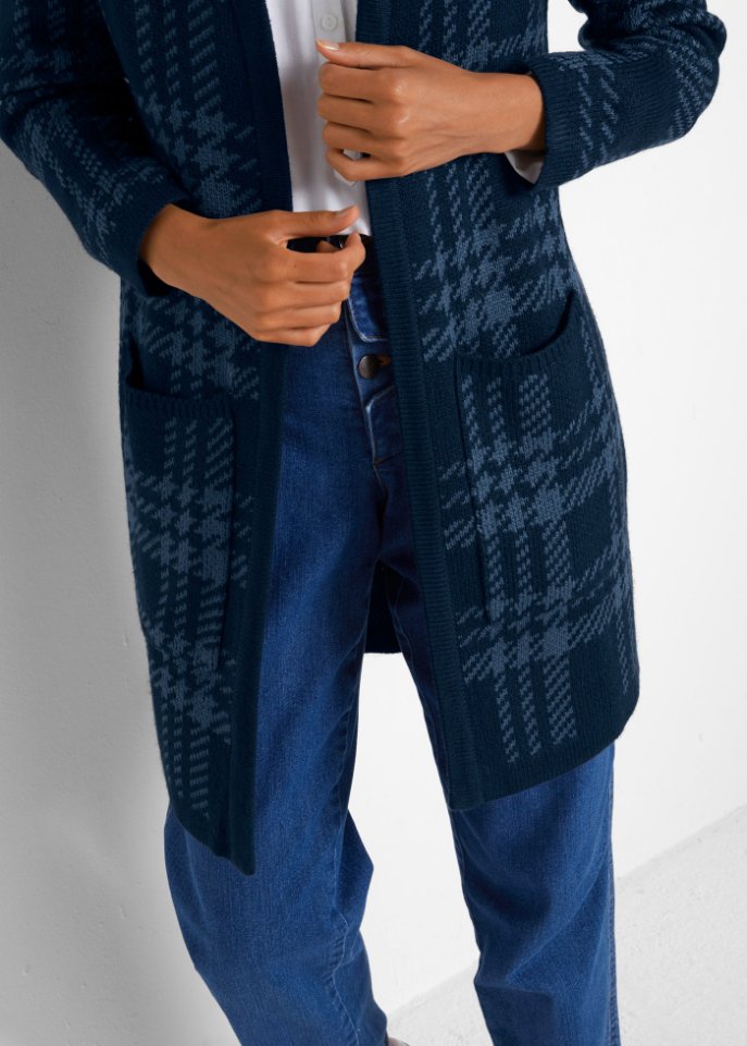 Karierte Strickjacke mit Taschen