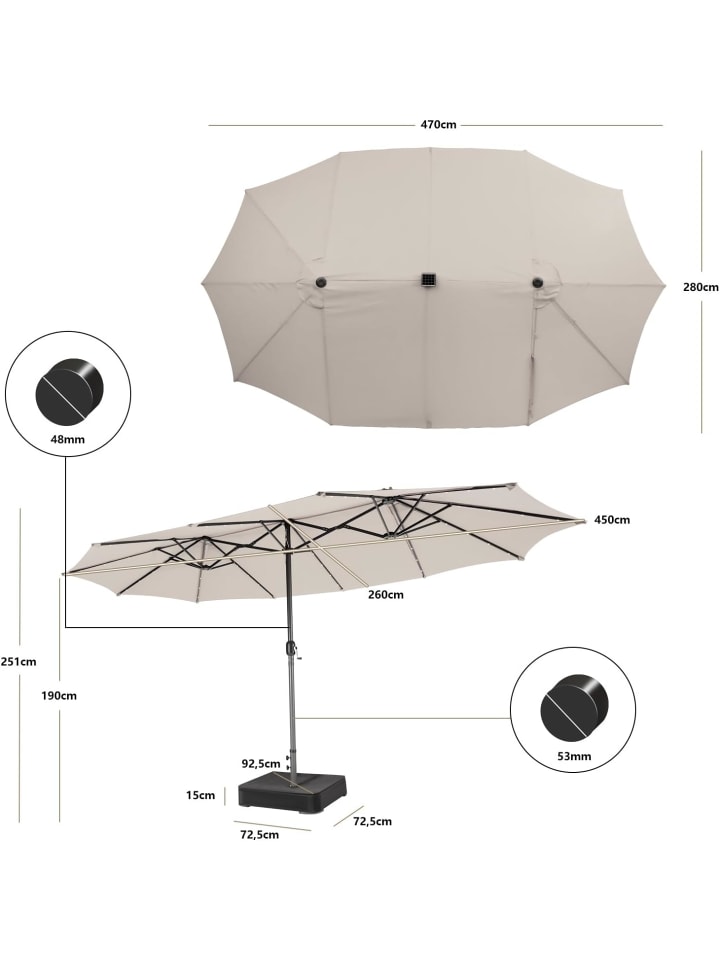 COSTWAY Doppelsonnenschirm mit LED 450 x 260 cm in Beige günstig kaufen onesize
