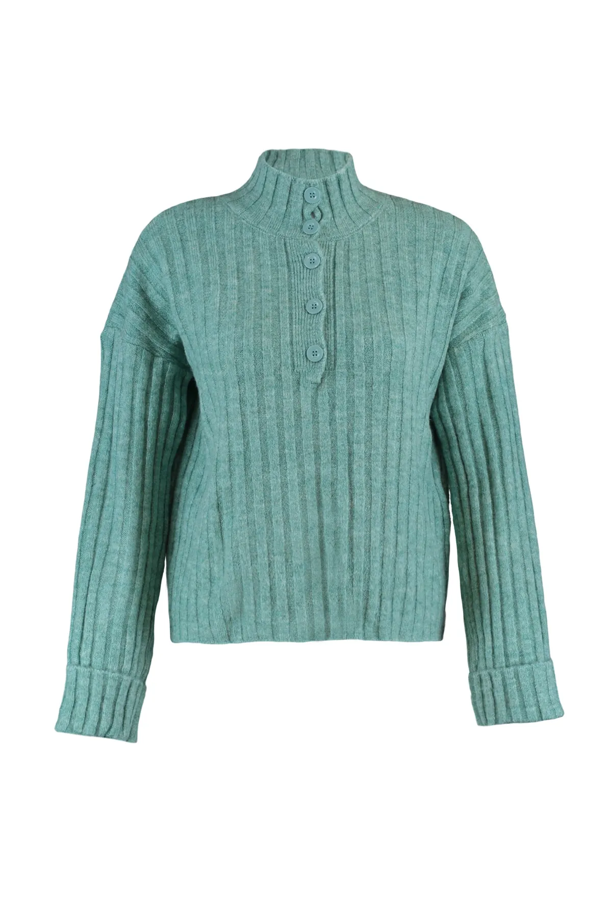 Trendyol Collection  Mintfarbener, weicher, strukturierter Strickpullover mit Stehkragen und weiter Passform TWOAW21KZ0783