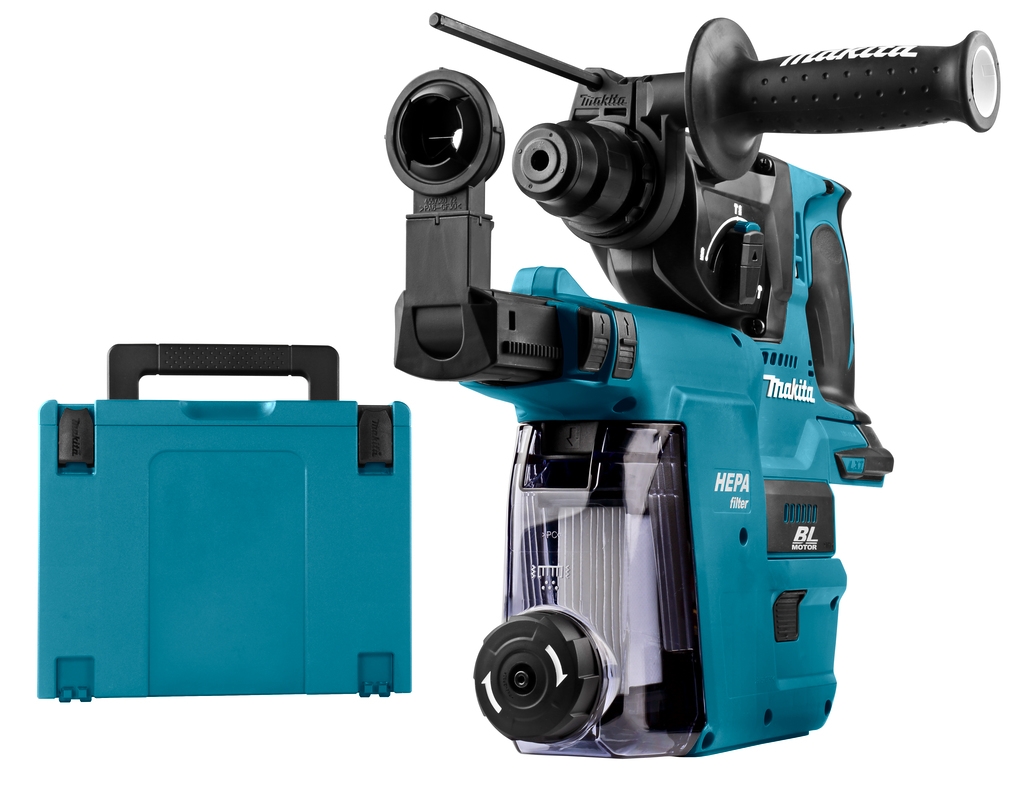 Makita DHR242ZJW Kombihammer, 18-Volt-Gehäuse + DX06 integrierte Staubabsaugung (ohne Akkus und Ladegerät).