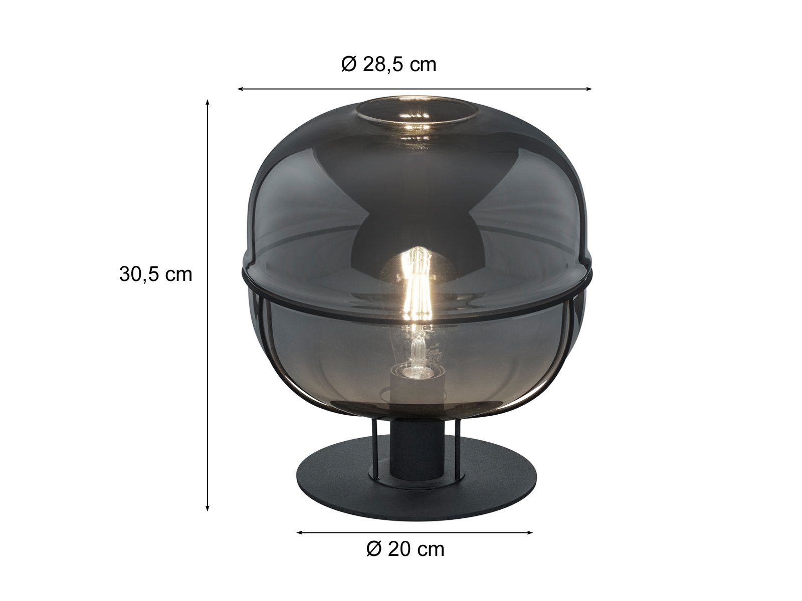 meineWunschleuchte LED Nachttischlampe, Dimmfunktion, LED wechselbar, Warmweiß, Designer-lampen Lampenschirm Rauch-glas Kugel, Fensterlampe Höhe 30cm