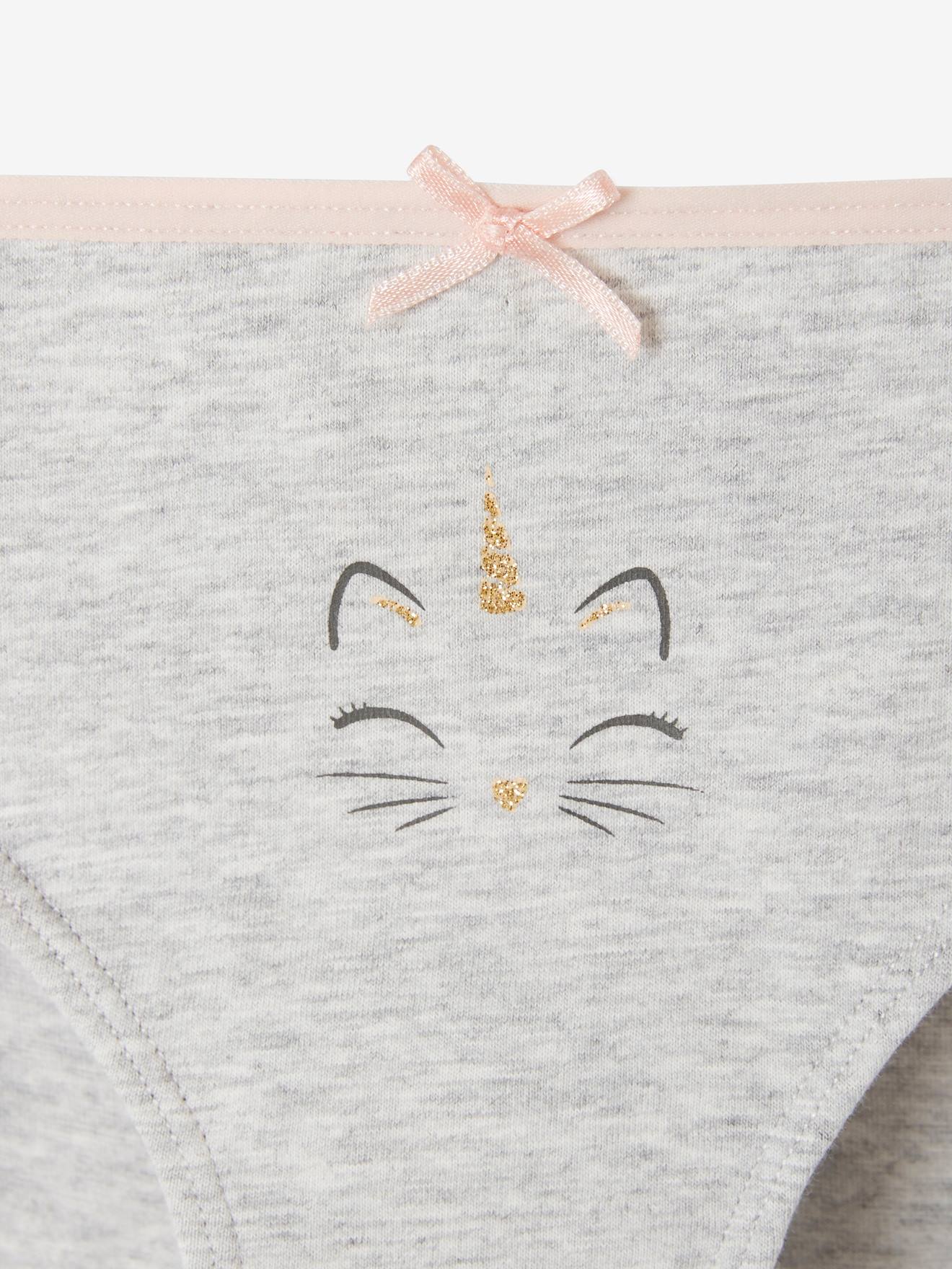 Lot de 3 culottes fille chats et licorne rose poudré