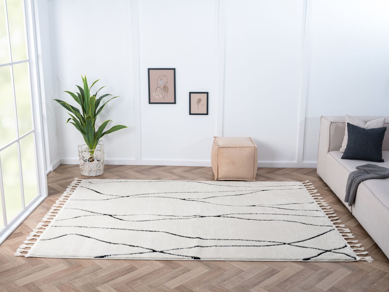 MyFlair Teppich Moroccan Refresh, 190 cm x 240 cm, Farbe weiß, rechteckig, Florhöhe 19mm