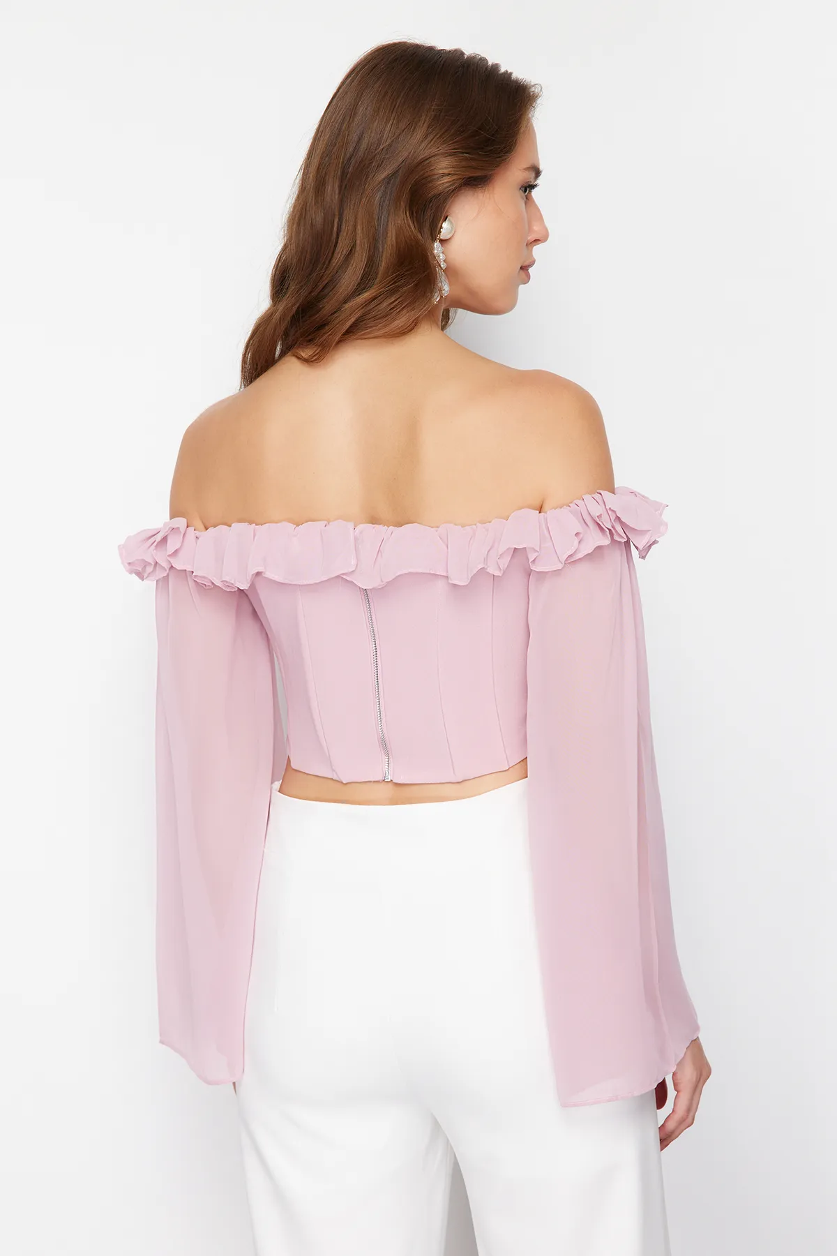 Trendyol Collection  Chiffon-Bustier – Korsett-Detail mit getrockneten Rosen, TPRSS24BS00039