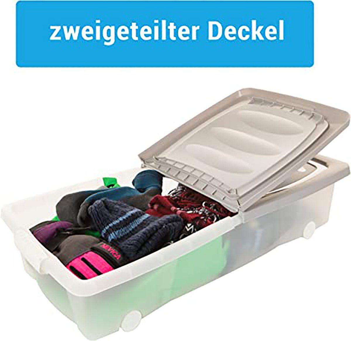 Centi Unterbettkommode Unterbett Aufbewahrungsbox Flach, Transparenter Bettkasten (Set, 3 St., 32 Liter 80 x 40 x 17 cm), Unterbettkommode mit Rollen, Deckel, Clip-Verschlüssen