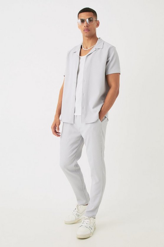 Seersucker Revere Collar Shirt & Trouser Set