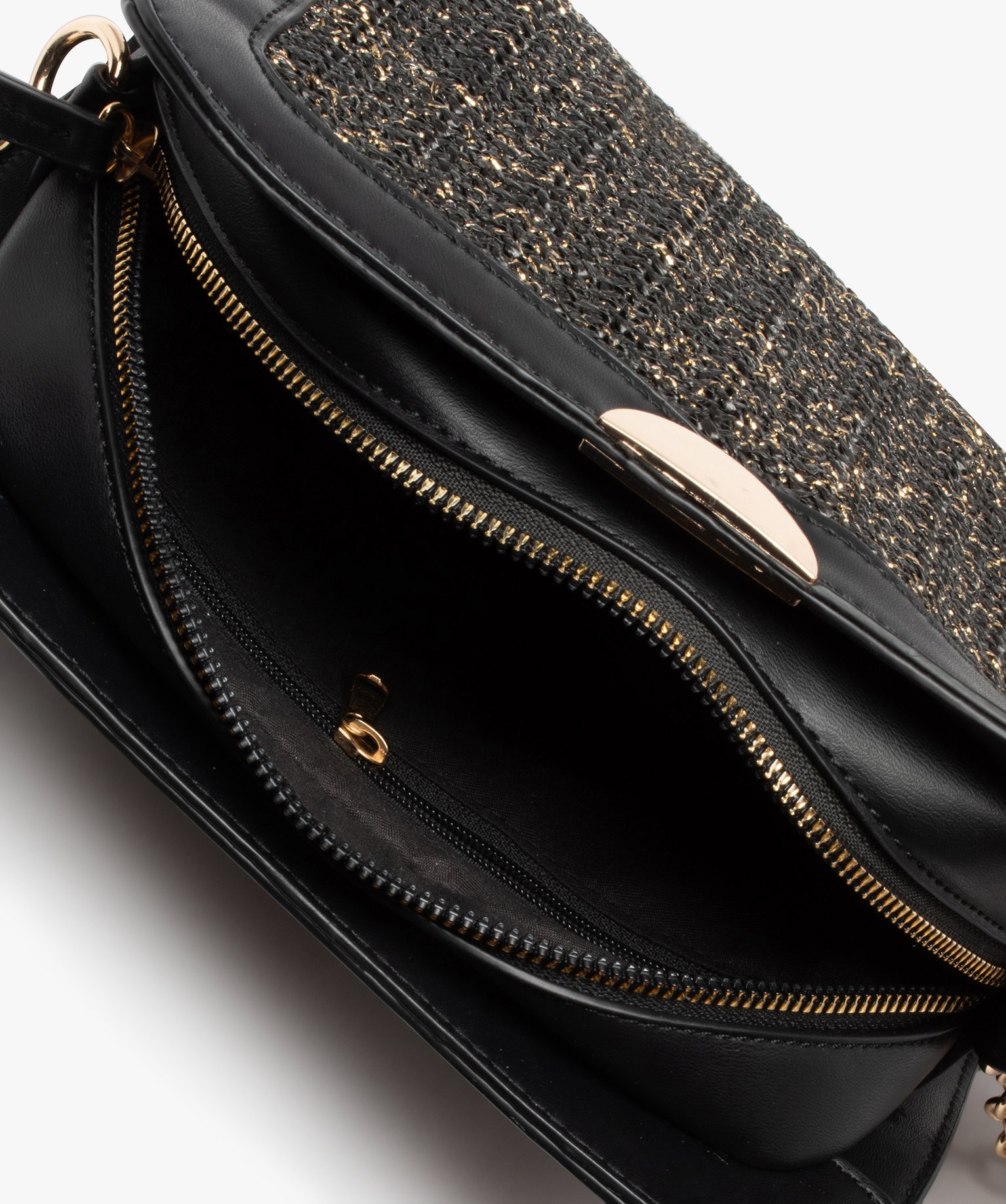 Sac bandoulière petit format à détails dorés noir | GEMO