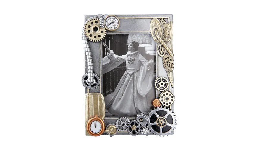 GILDE Poly Fotorahmen Steampunk 20x15cm silber