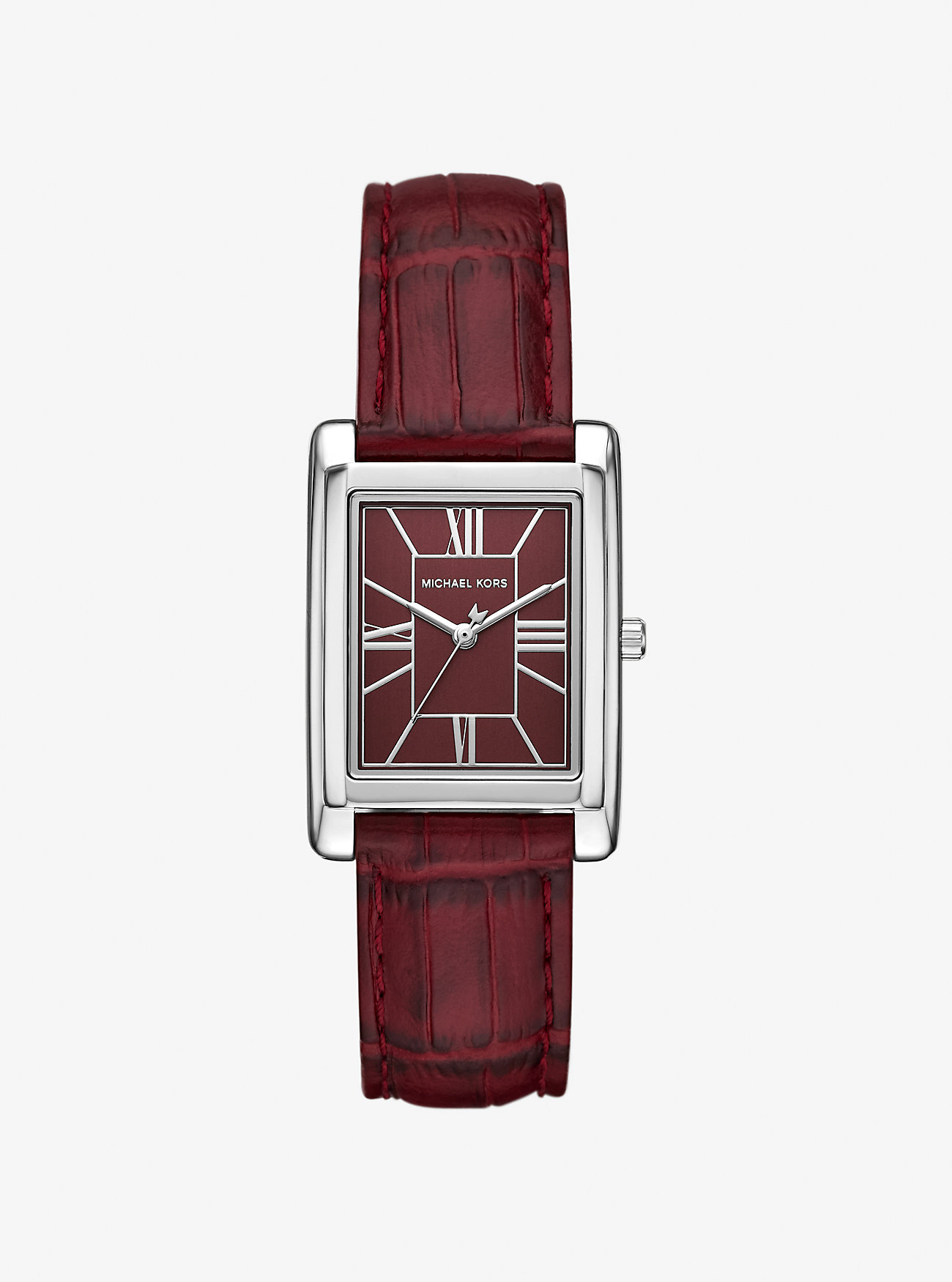 Zegarek Essex w kolorze srebrnym z tłoczoną skórą krokodyla – OXBLOOD