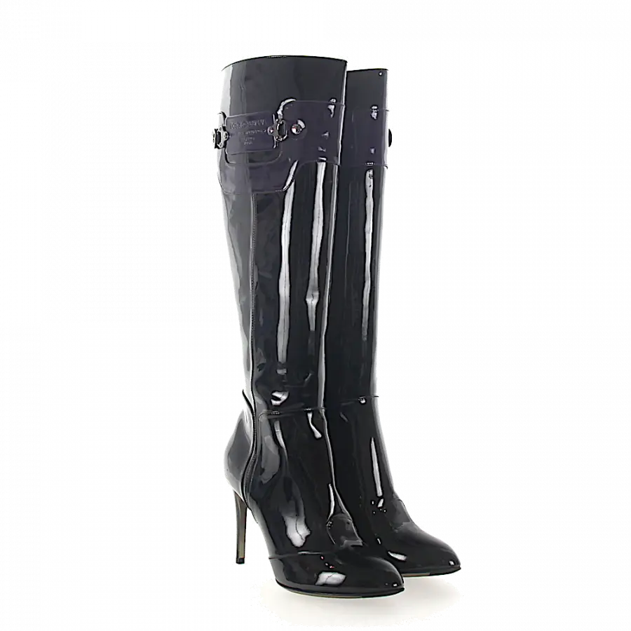 Dolce & Gabbana - Stiefel Lackleder Logo Ziernaht schwarz - schwarz