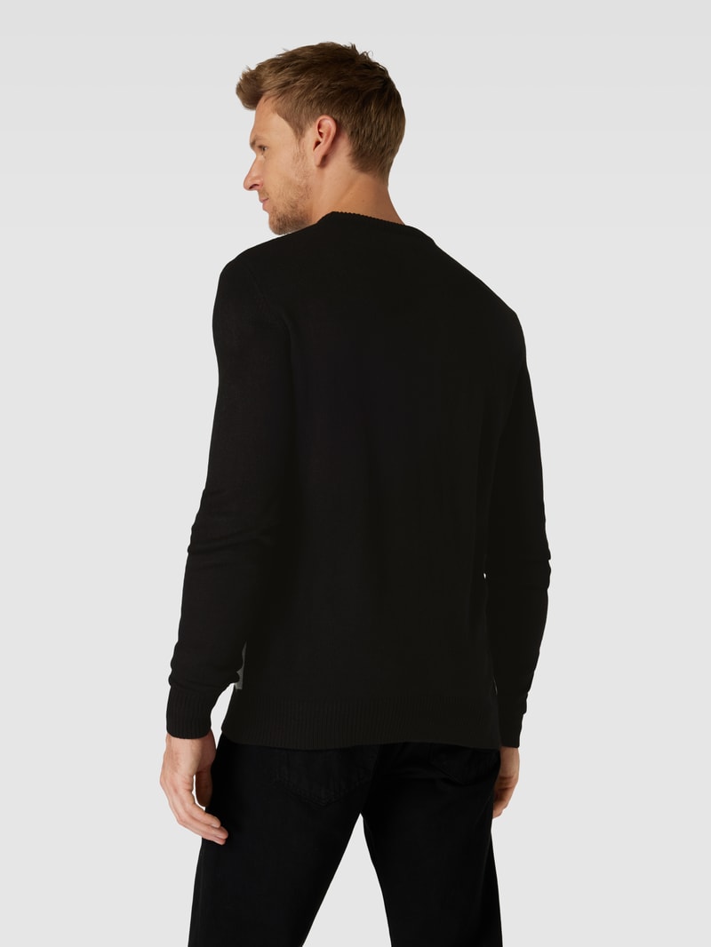 Strickpullover mit Motiv-Stitching in schwarz