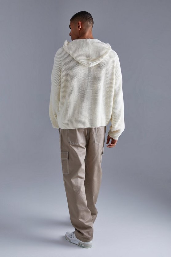 Kastiger gerippter Strick-Hoodie