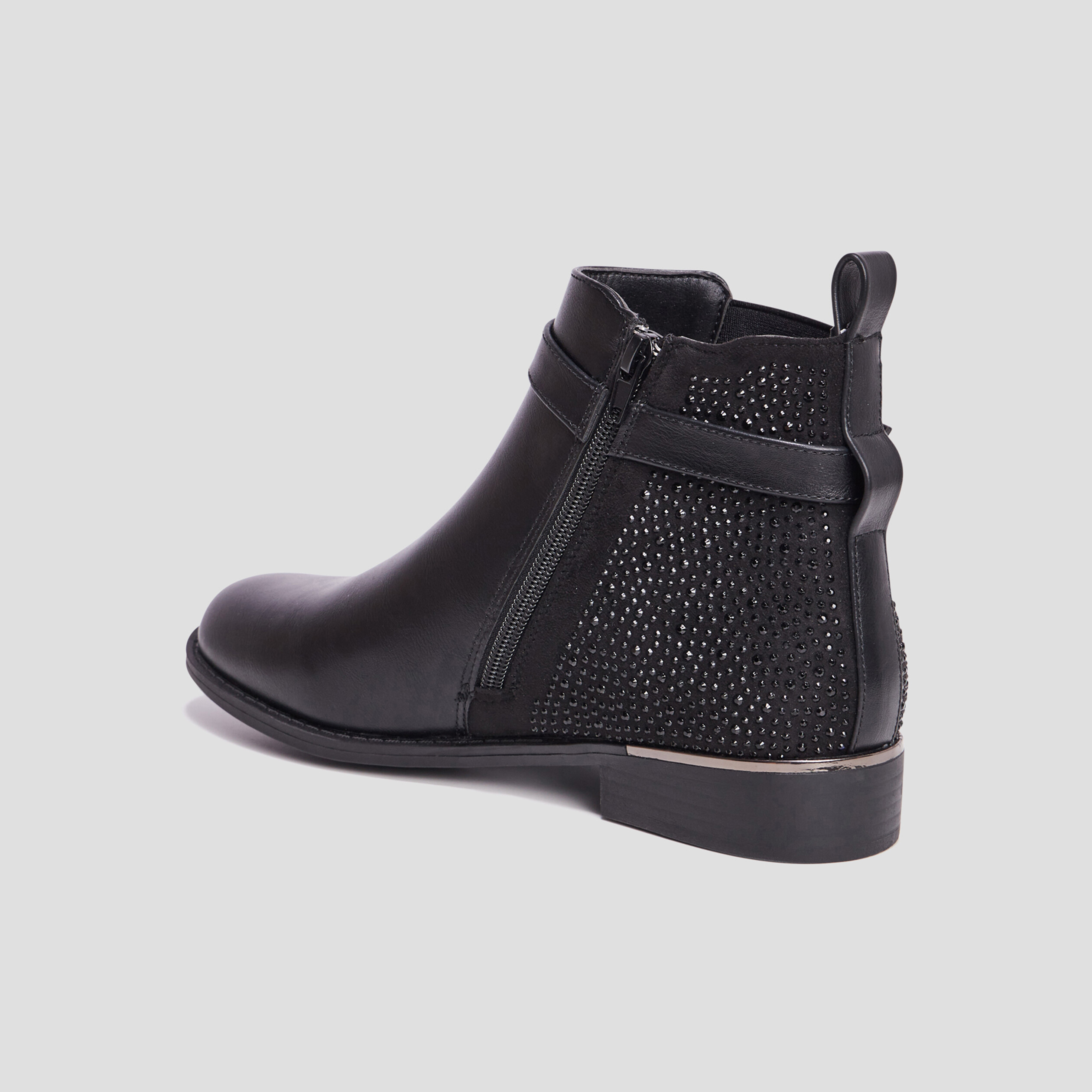 Bottines plates avec strass et boucles noir femme | La Halle