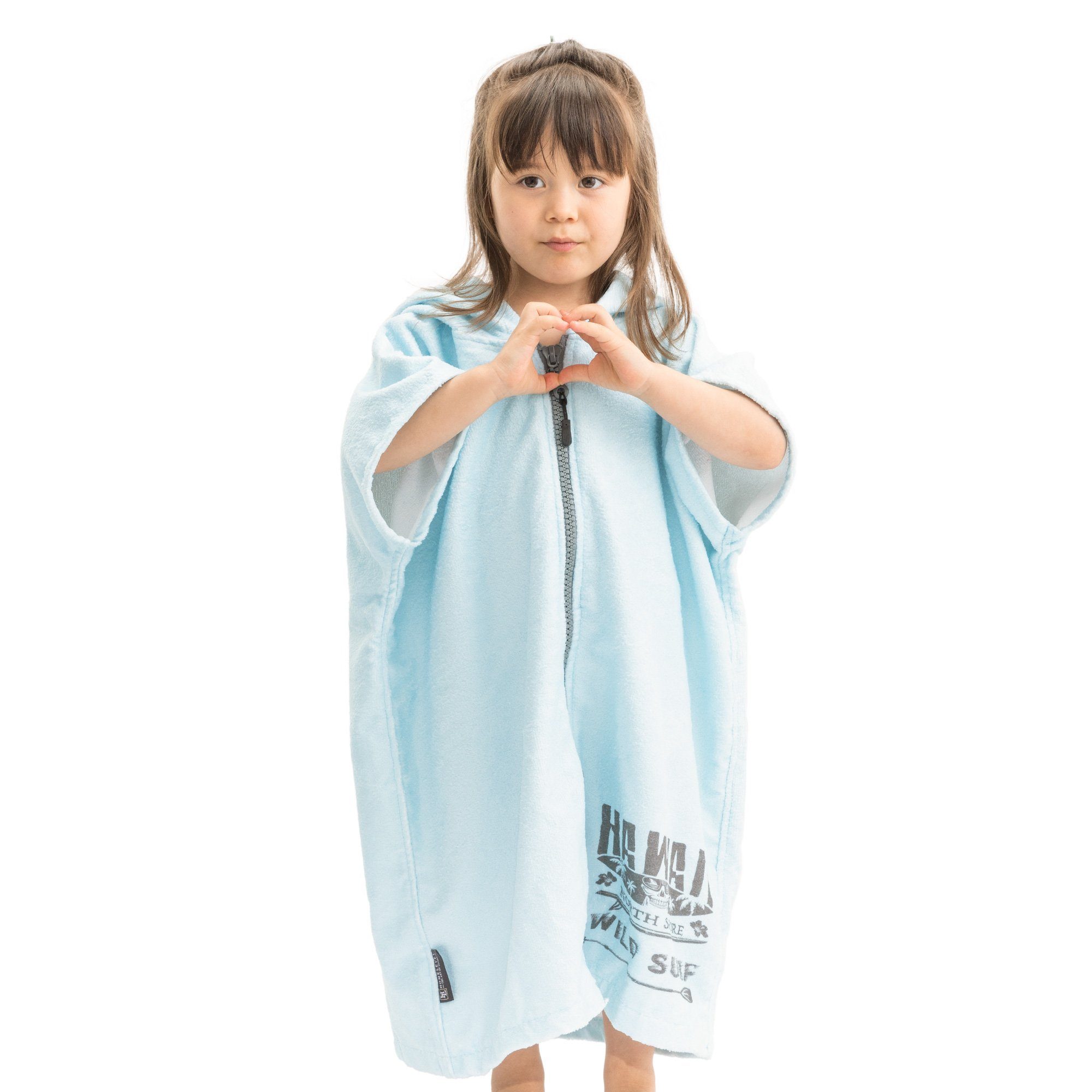 HOMELEVEL Bademantel Frottee Badeponcho mit Reißverschluss - Handtuch Poncho für Mädchen, Baumwolle
