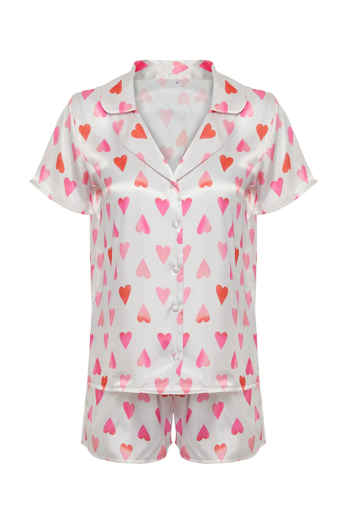 Trendyol Collection  Mehrfarbiges Satin-Herz-Hemd-Shorts-Web-Pyjama-Set THMSS24PT00101