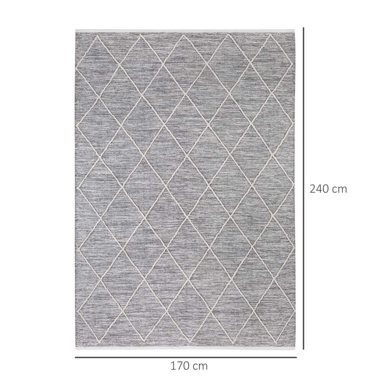 HOMCOM Teppich aus Baumwolle Grau 240 x 170 x 0,7 cm