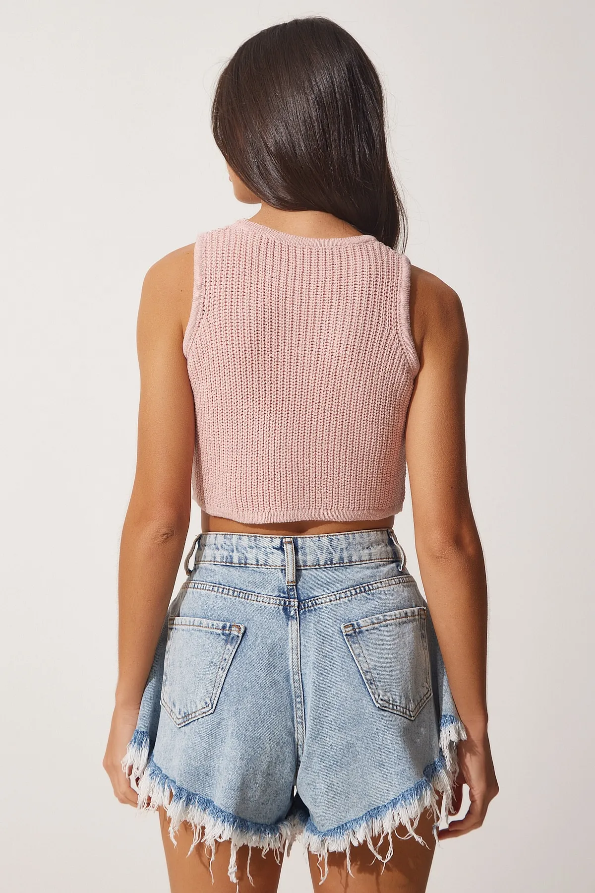Happiness İstanbul  Damen-Puder-Sommer-Crop-Strickbluse MC00185