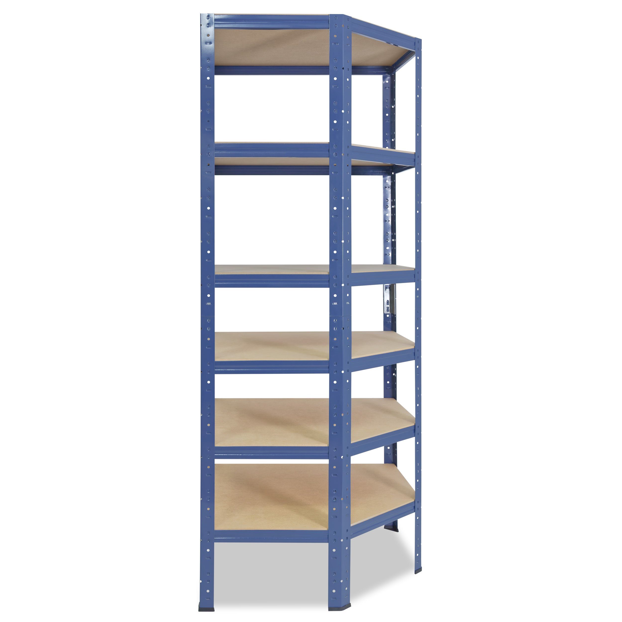 shelfplaza Eckregal HOME, 180x90x60cm blau, Metall Eckregal stehend mit 6 Böden, Corner Shelf 145kg Tragkraft Schwerlastregal Ecke, Steckregal verzinkt Eckregal Keller Garagen Regal