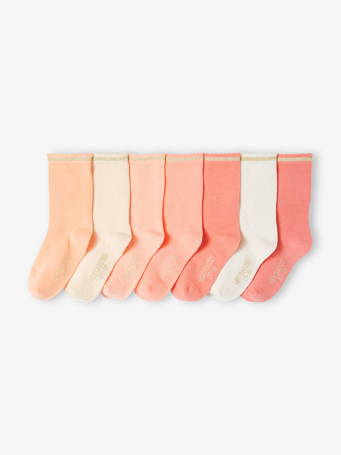 Vertbaudet 7er-Pack Mädchen Socken, Glitzerstreifen BASIC Oeko-Tex - aprikose