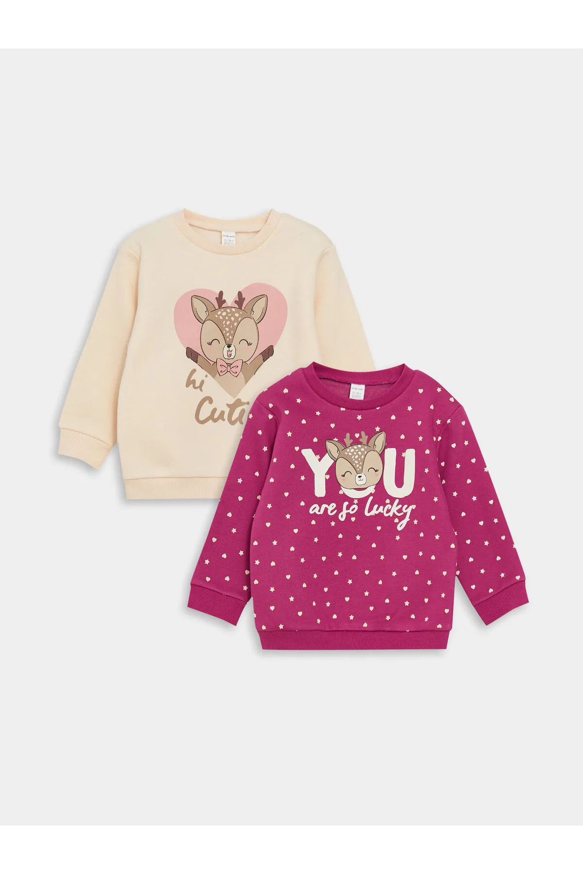 LC Waikiki  Langarm-Sweatshirt mit Rundhalsausschnitt und bedrucktem Baby-Mädchen-Sweatshirt im 2er-Pack