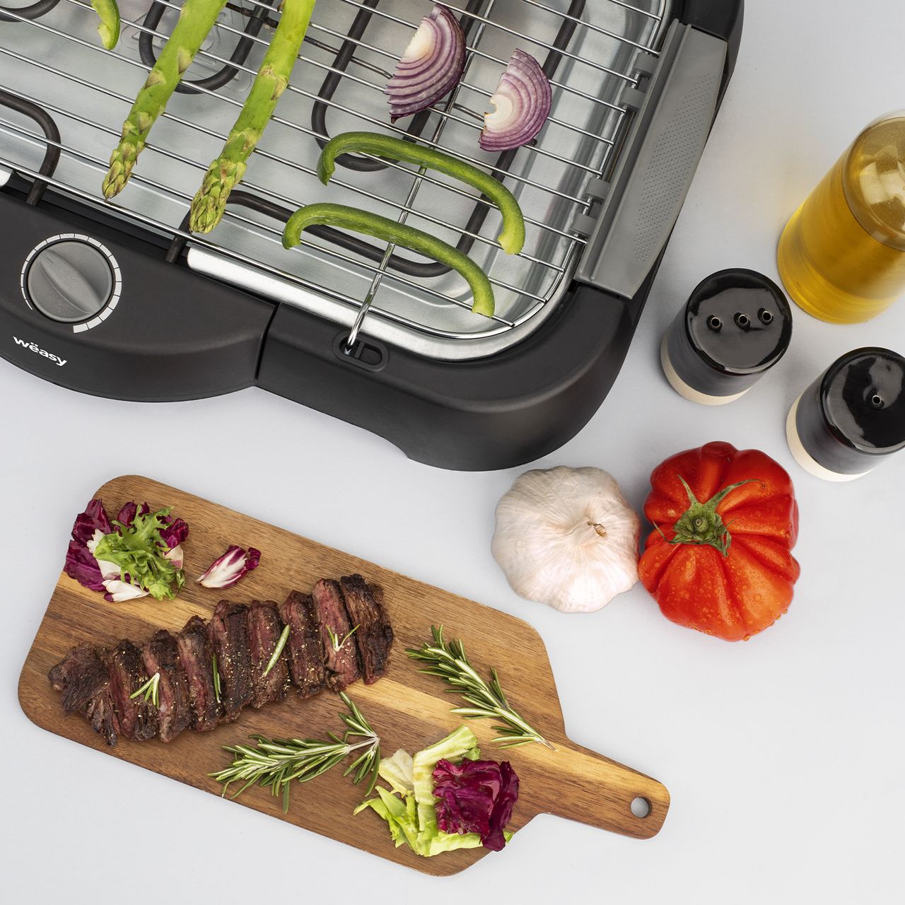 Weasy Wëasy Barbecue Electrique BBQ GBE42, Multifunktionaler Tischgrill, Innen-/Außengebrauch, Regulierbarer Thermostat, Fleisch Gemüse Fisch, Einfache Reinigung, Spülmaschinengeeignet
