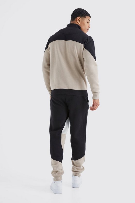 Man Colorblock Trainingsanzug mit 1/4 Reißverschluss und Trichterkragen