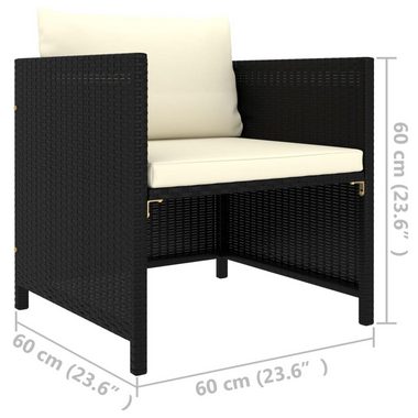 vidaXL Loungesofa Gartensofa mit Kissen Schwarz Poly Rattan, 1 Teile