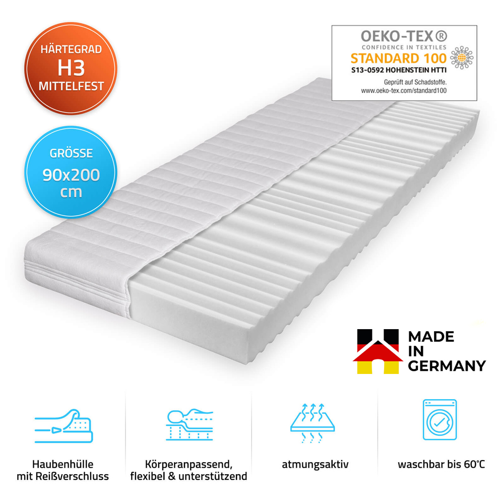 Home Deluxe HOME DELUXE LED Bett NUBE mit Schubladen und Matratze - 90 x 200 cm Weiß