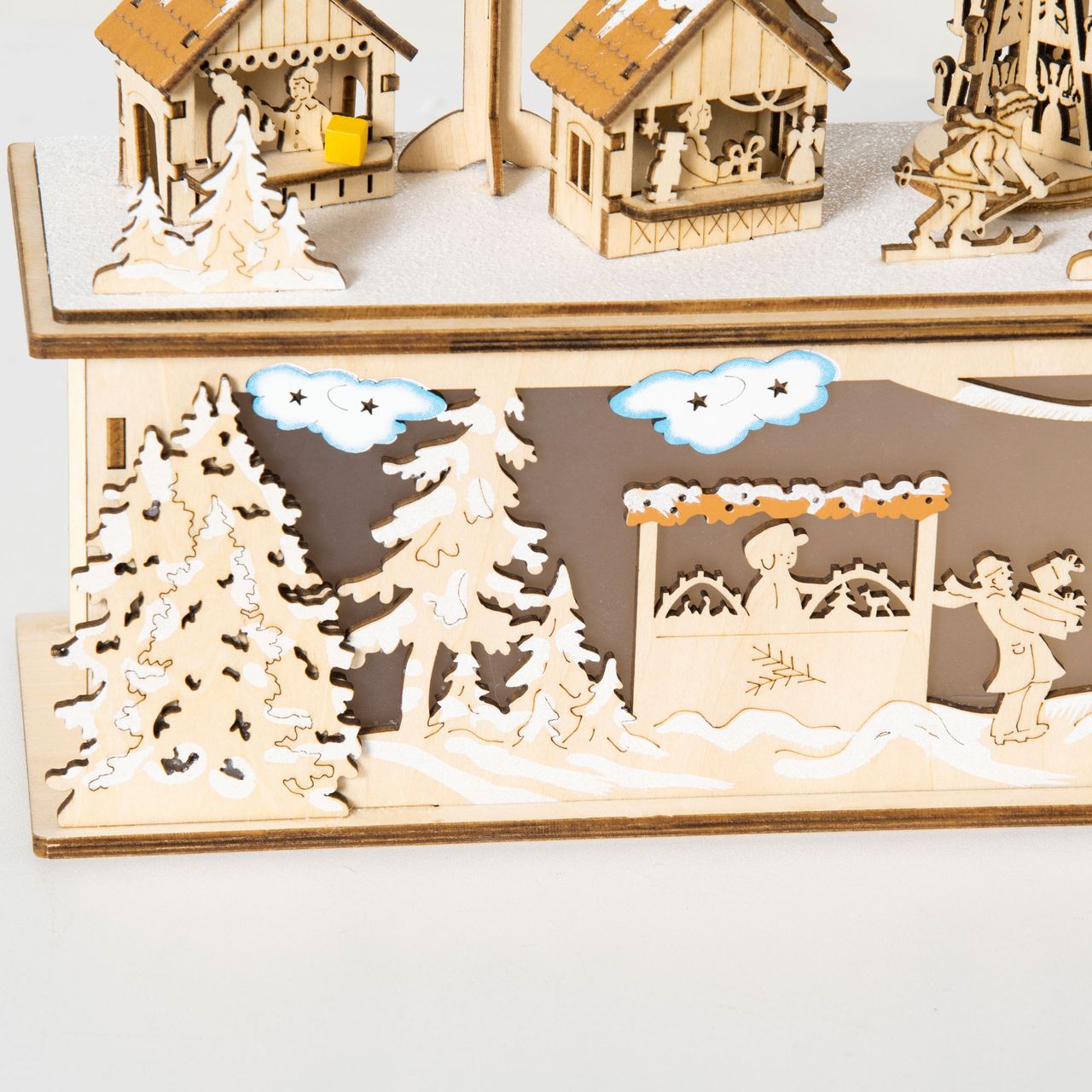 HOMCOM Weihnachtsdeko Verschneites Weihnachtsdorf mit 10 LEDs Natur 45x10x25 cm