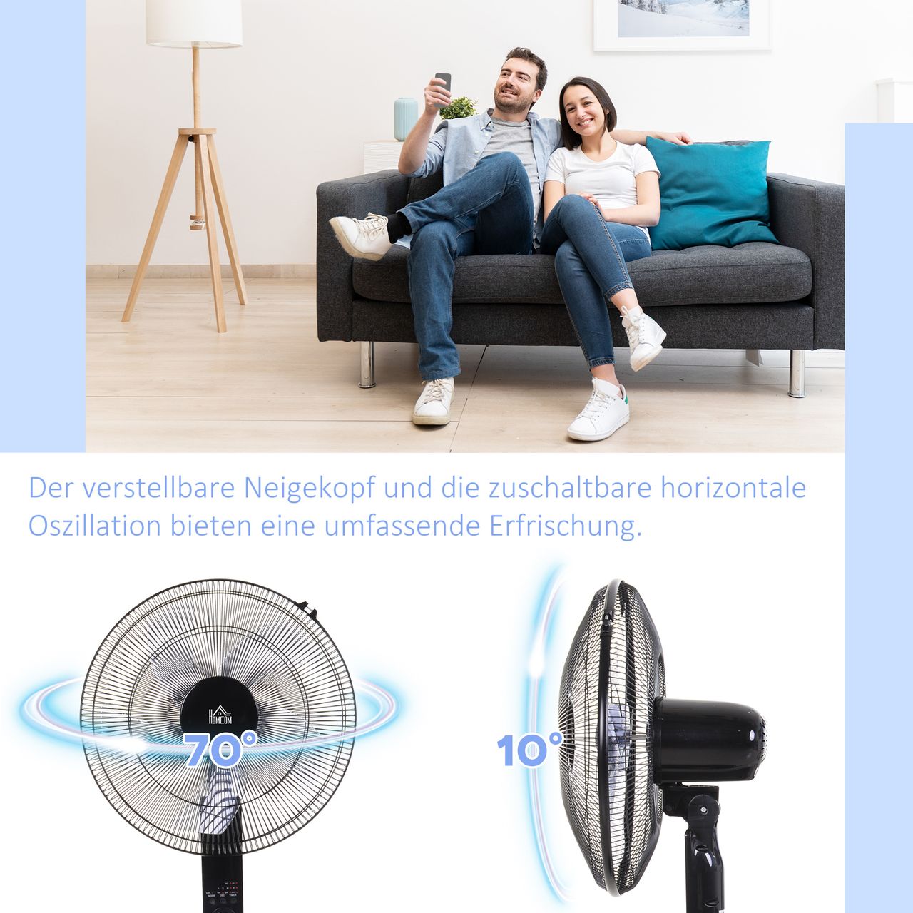 HOMCOM Standventilator Ventilator Fernbedienung Verstellbarer Neigungswinkel
